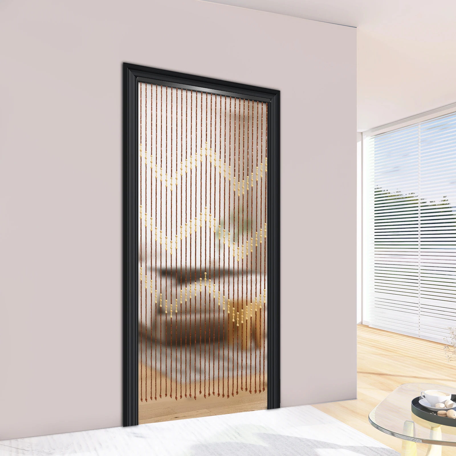 ستارة خرز خشبية مزخرفة، مقسم غرفة من الخرز الخشبي الطبيعي، ديكور منزلي خفيف الوزن لغرفة النوم وغرفة المعيشة والمدخل