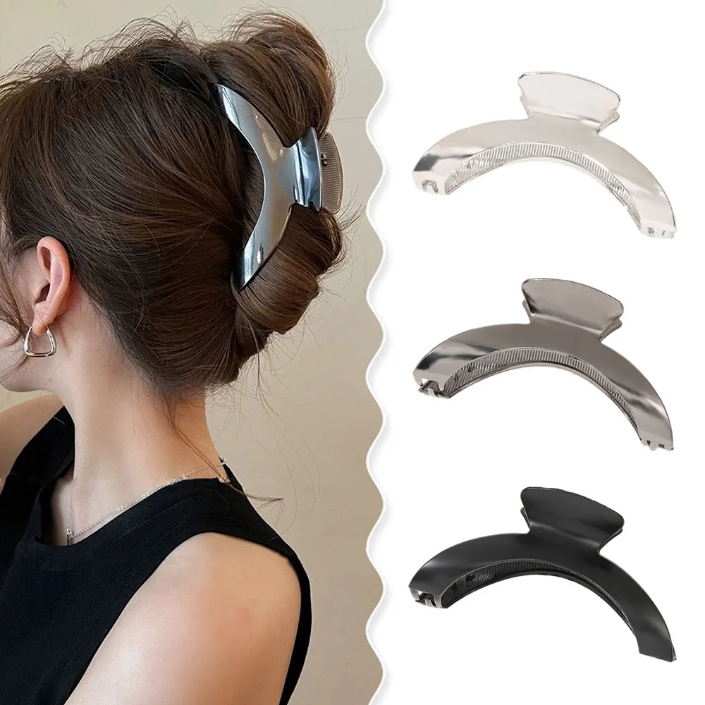 New Women Geometry Metal Hollow Hair Claw  Solid Color Ponytail Hairpin Curved Metal Grab Clip Advanced Sense Hair Accessories