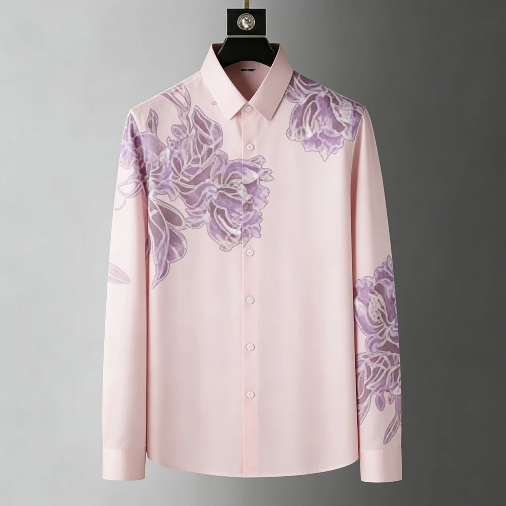 

Men's Loose Natural Plant Rose Print Shirt Long Sleeve Lapel Button Hawaiian Beach Shirt Outdoor Party Men's Clothing For You