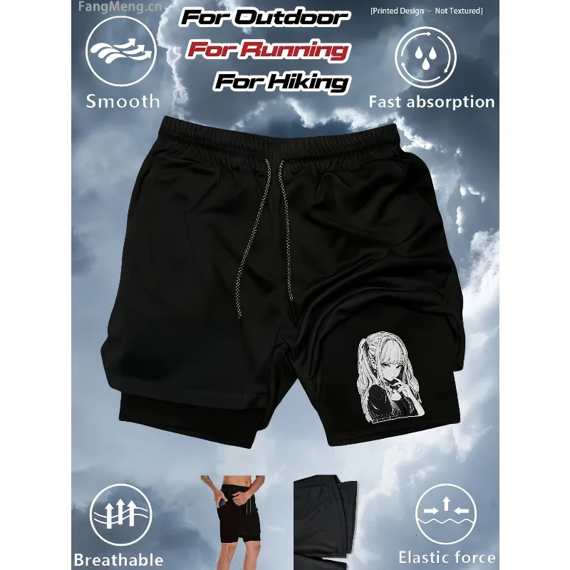 Bag Towel Ring Men's 2-in-1 Fitness Running Shorts Fashion Breathable Gym Sports Shorts with Compression Lining Phone Cycling