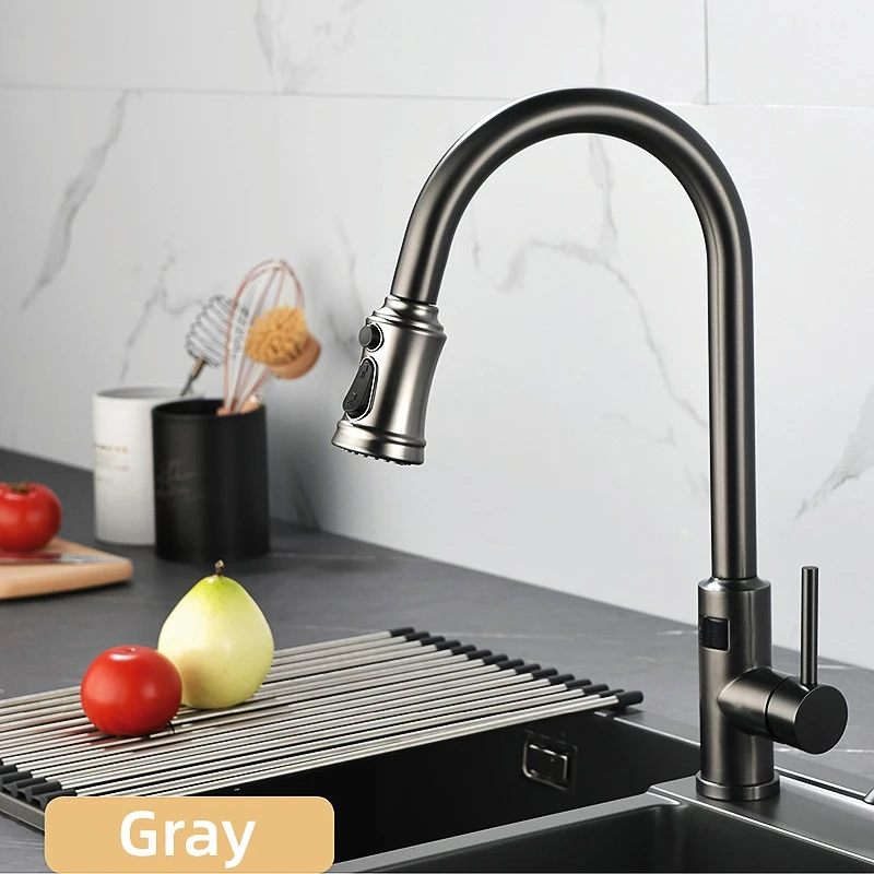 Smart Touch Temperature Digital Display Kitchen Faucet Pull Out Sensor Faucets 360 Rotation Crane 3 Outlet Water Mixer Taps