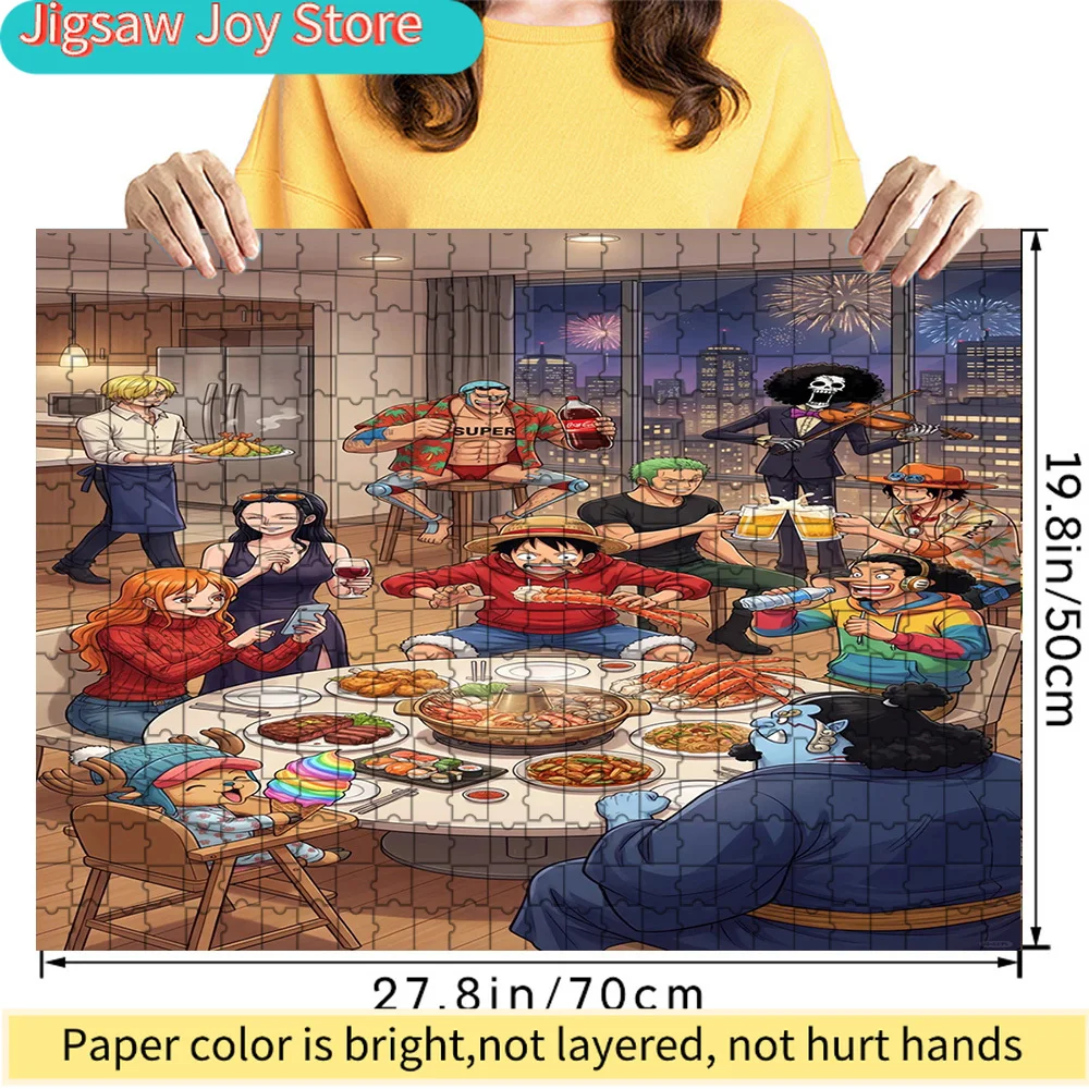 

Premium Paper Jigsaw Puzzle One Piece Straw Hat Crew Modern Dinner Party Scene Anime Art High Quality Cardboard Puzzle for Famil