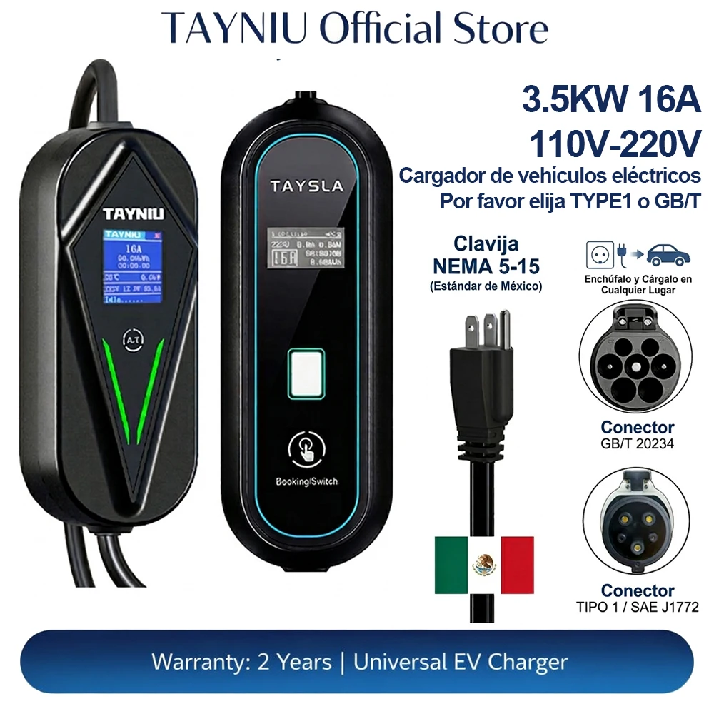 

TAYSLA TAYNIU Level 1 Portable EV Charger 3.5kW 16A 120V NEMA 5-15 US Plug GBT Type1 J1772 EV Charging Cable For BYD,GWM evs