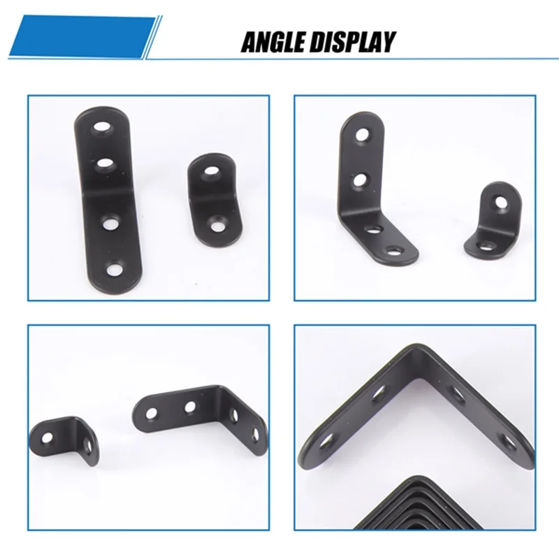 AB47-20 Pcs Black L Brackets 90 Degree Angle Stainless Steel Joint Bracket Fastener For Wood Chair Bookshelf Board Window Furnit