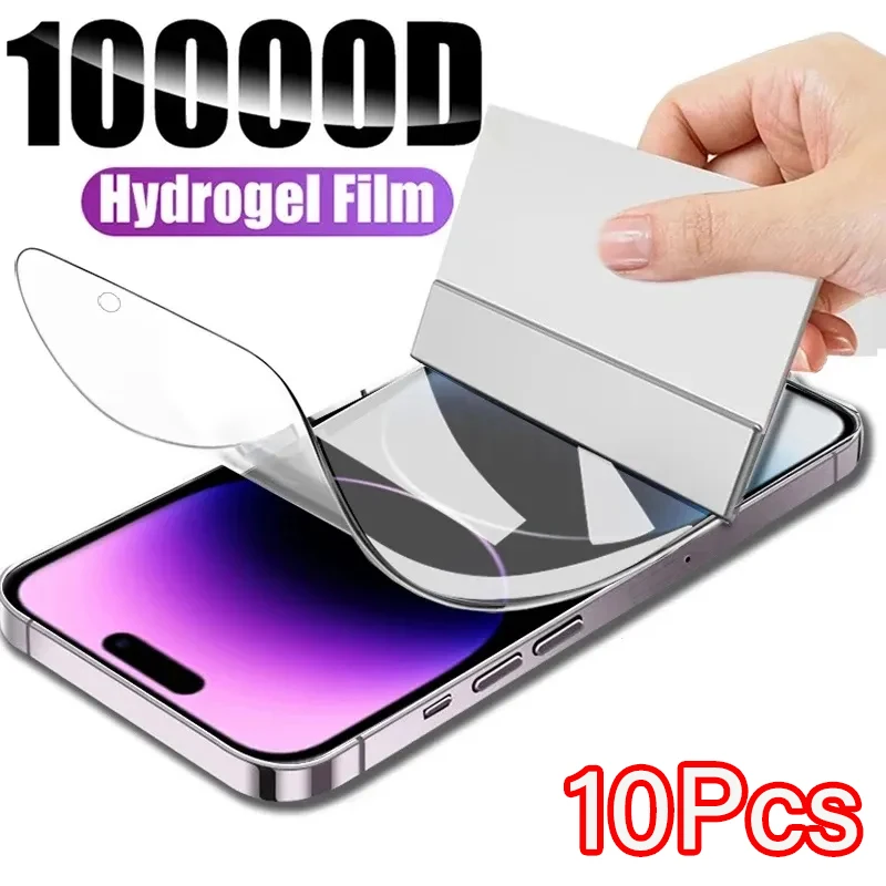 10PCS 10000D Full Cover Hydrogel Film For iPhone14 11 12 13 Pro Max 7 8 14 Plus Screen Protector For iPhone 13 12 Mini 15 X XR