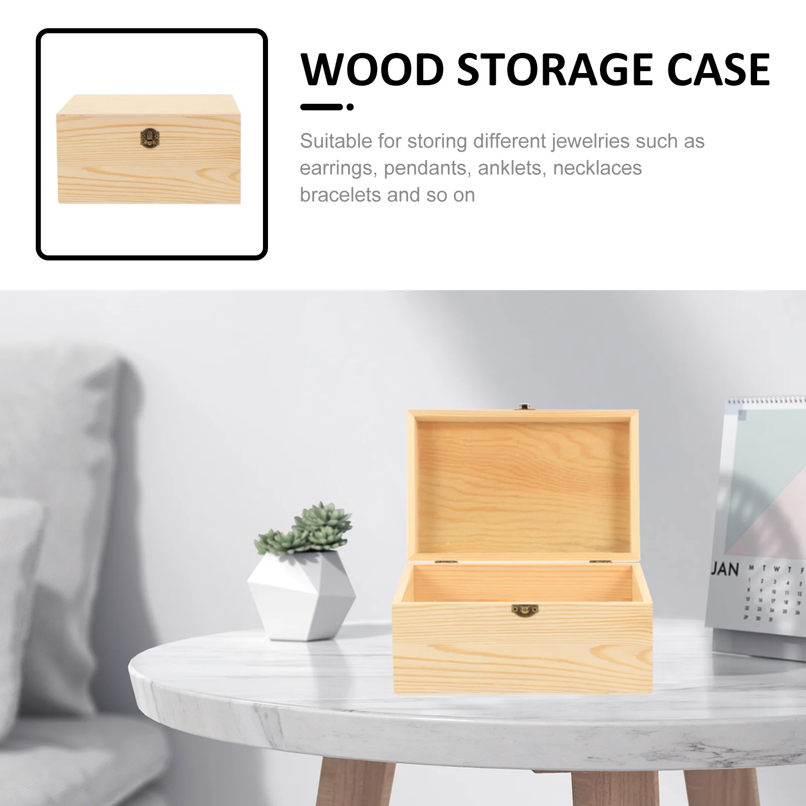 2Pcs Jewelry Storage Box Wooden Rectangular Small Organizer Case Compact Decorative Container for Necklaces Bracelets