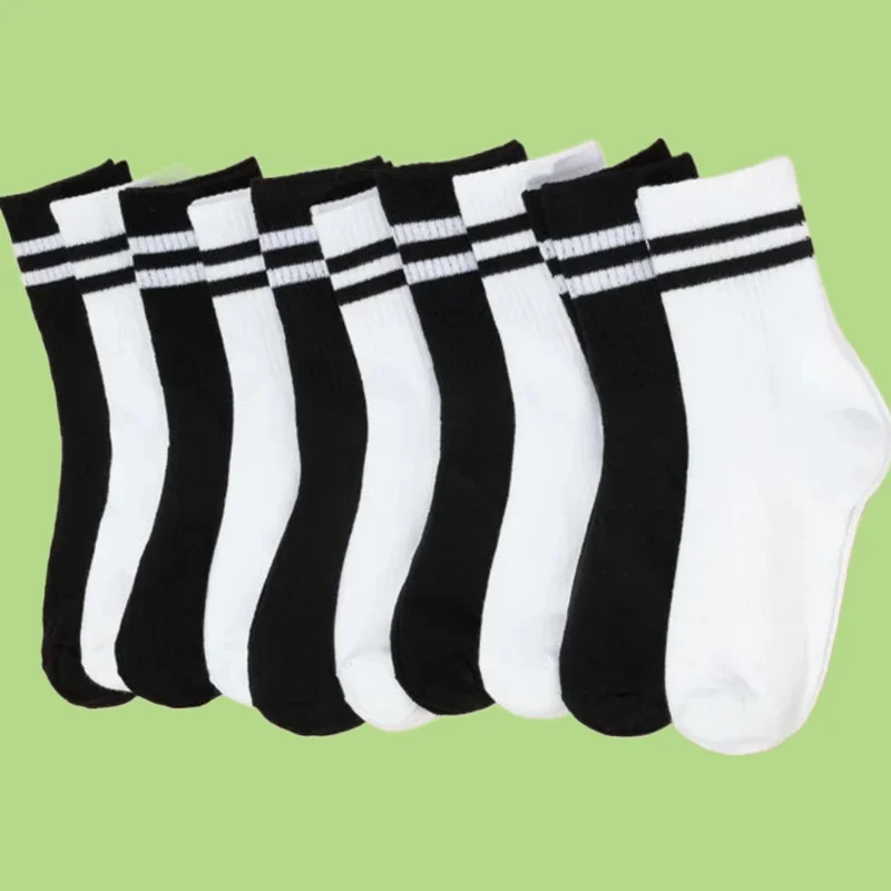 5/10 Pairs 2024 New Top Quality Women's Cotton Socks High Tube Mid Length Sock Set Women Solid Black White Parallel Bars Socks