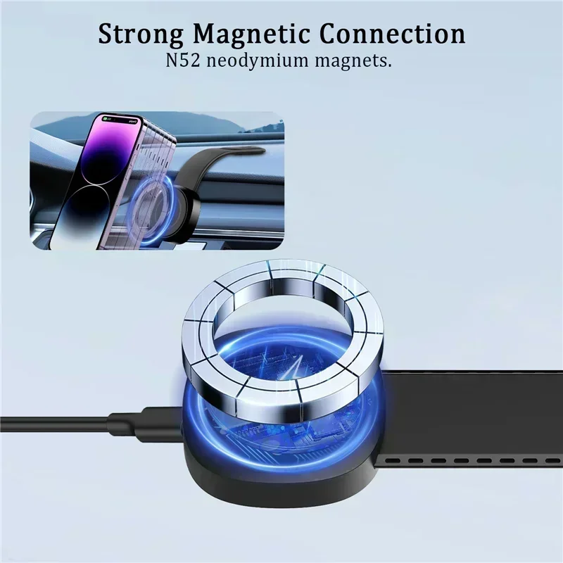 Car Magnetic Wireless Charger Adhesive Style Adjustable Dashboard Phone Chargers For Magsafe iPhone 16 15 14 13 12 Fast Charging