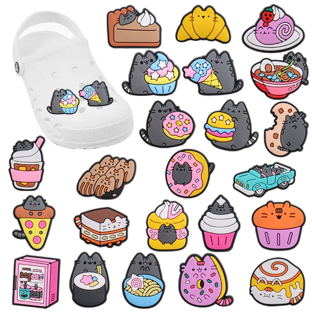 1-23Pcs Cute Cat Food Donut Shoes Accessories Pizza Noodle Garden Sandals Shoes Buckle Decorations Fit Wristbands Kids Gifts