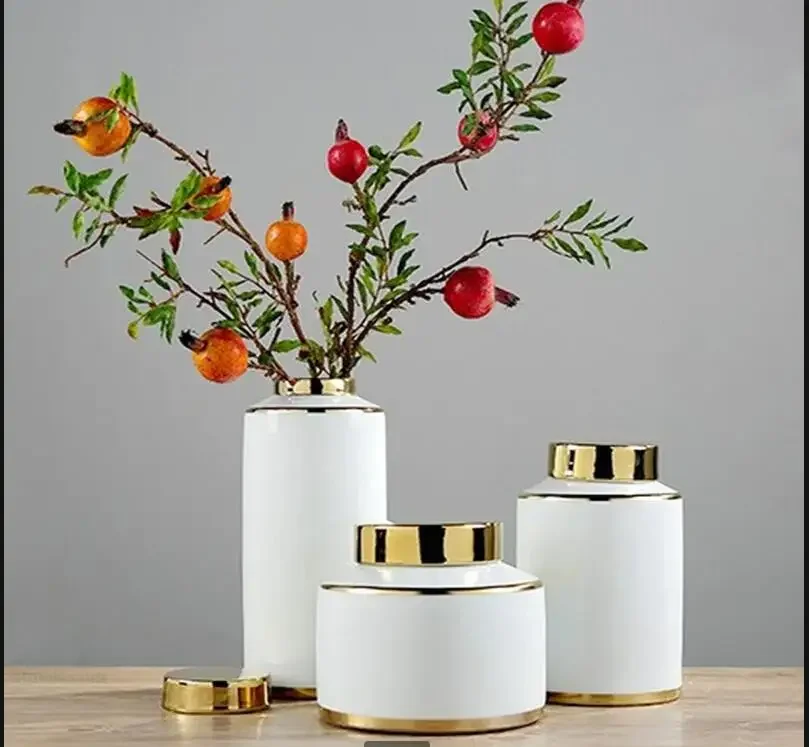 

Ceramics Storage with Cover Decoration Ornaments Three-piece Suit Living Room Desktop Vase Flower Arrangement Container