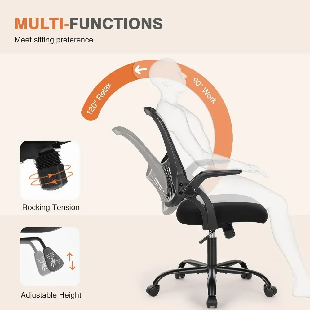 Cadeira ergonômica do computador do escritório, Mid-Back Mesh, Rolling Work Swivel Task Chairs with Wheels, Confortável