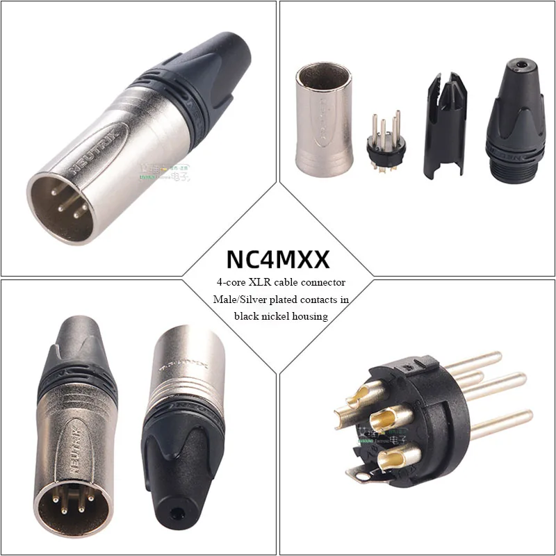 XLR 4-polige Stecker- und Buchsenanschlüsse Neutrik NC4MXX mit Farbring und Schwanzhülse zur Kodierungserkennung, symmetrischer XLR-Stecker – Detail 9