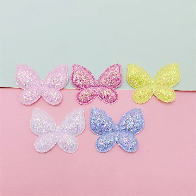 100pcs 3*2.5cm Sparkle Powder Butterfly Hair Accessories for DIY Children's Headwear Hair Clips Gift Decorative Accessories