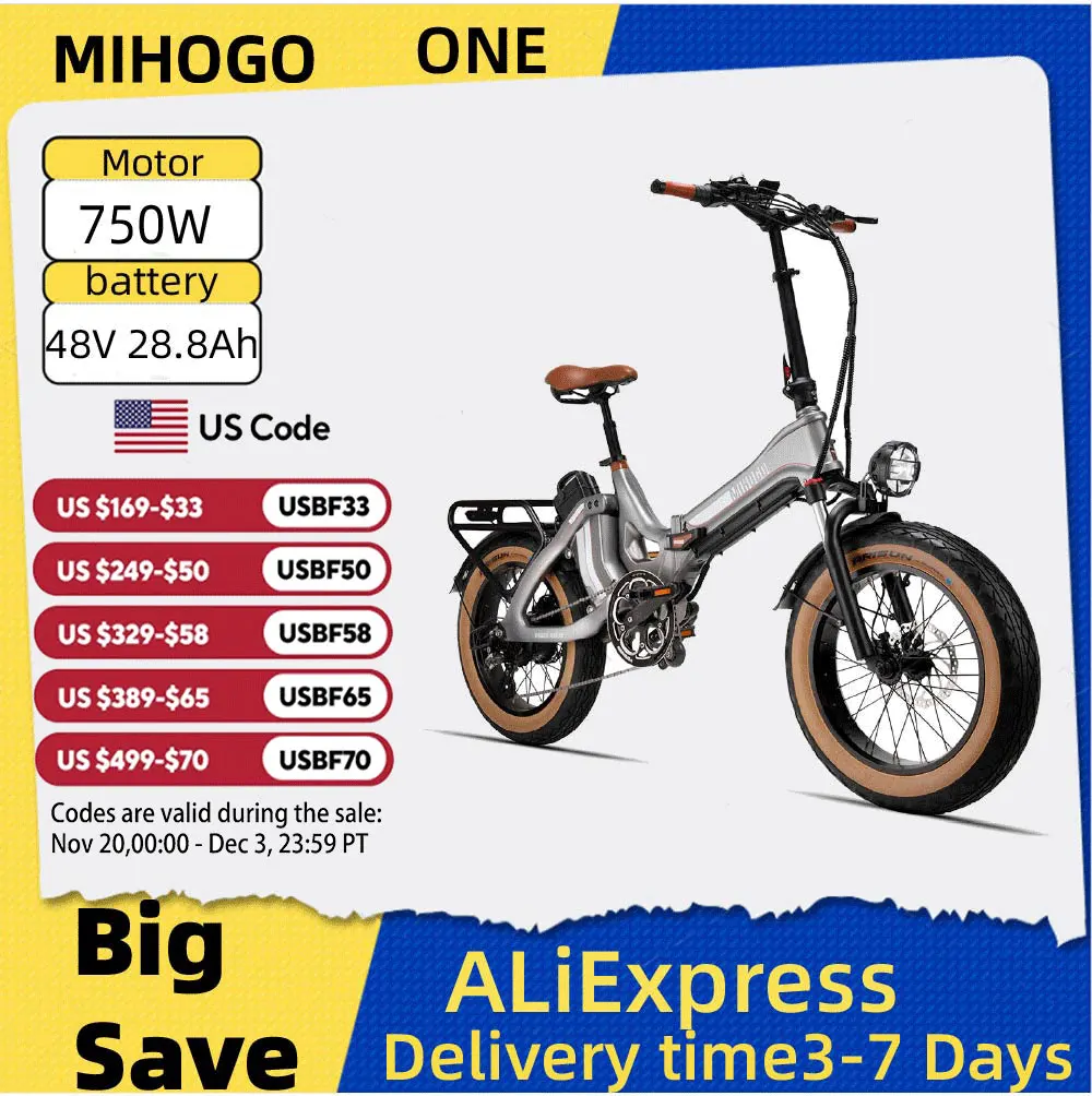 

MIHOGO ONE Adult Electric Bicycle, 750W city ebike, 48V 12.8+16AH E-bike, 20-Fat Tire Foldable Electric Bike