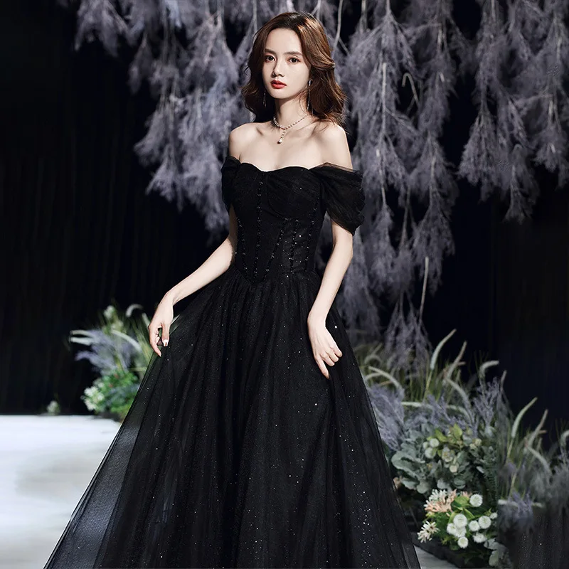 Black Evening Dress French Princess Birthday Party Dress New Female Vocal Art Examination Summer Meeting Performance Dress