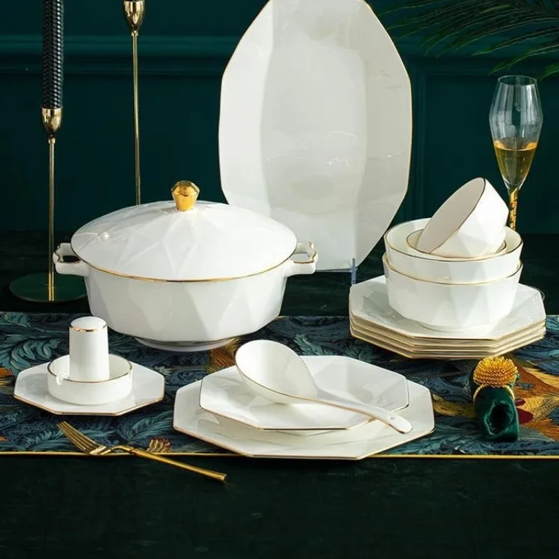 

Edge bone china dish set, Nordic, light luxury and simple European Jingdezhen tableware set