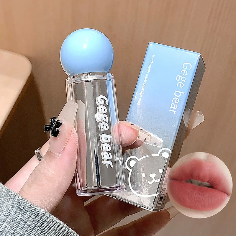 Gege bear – brume d'eau perméable à la glace, boue à lèvres mate, douce, délicate et longue durée, application de maquillage naturelle