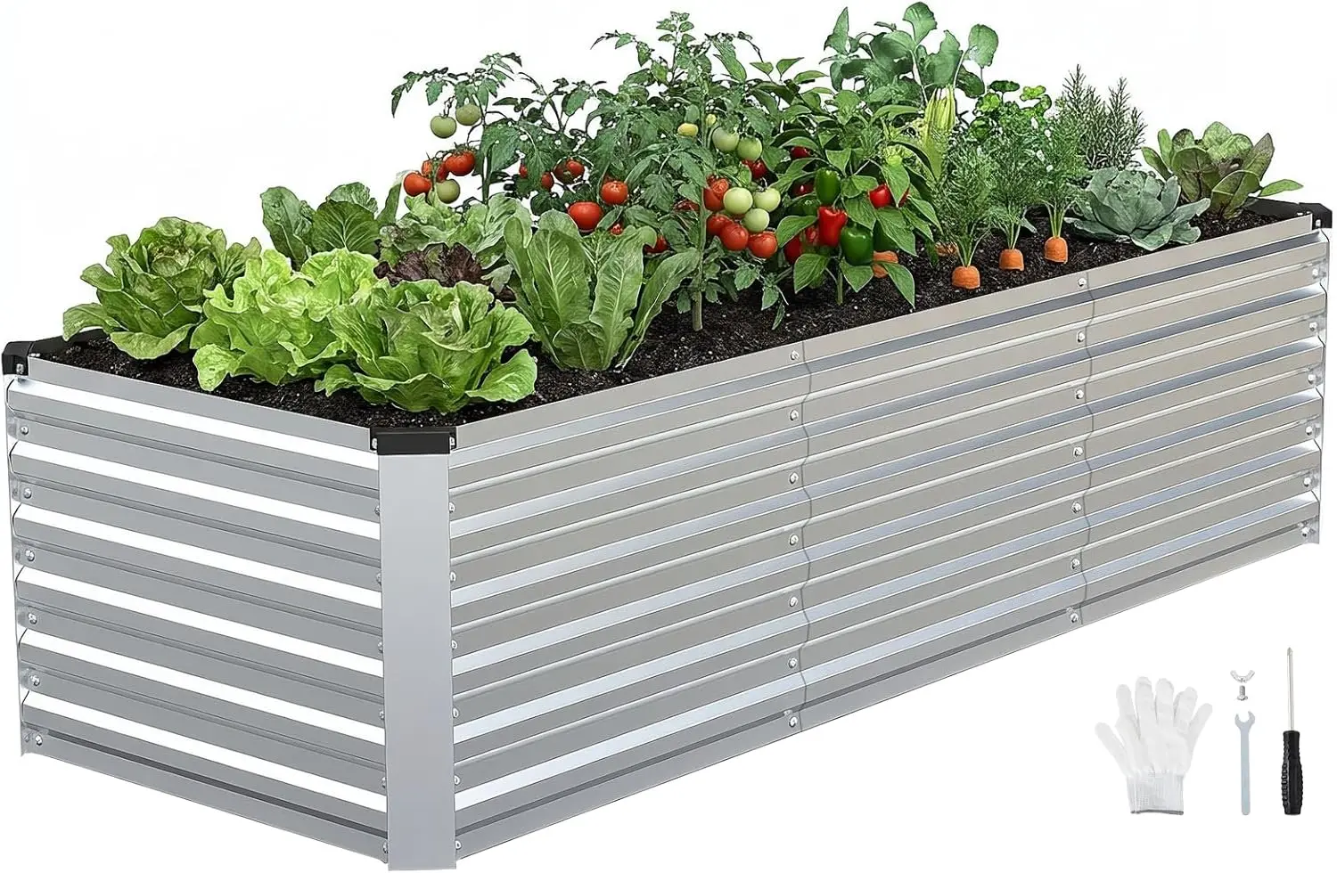 

8x3x2ft Galvanized Metal Raised Garden Bed Planter Box for Plants, Vegetables, Flowers, Herbs, Fruits