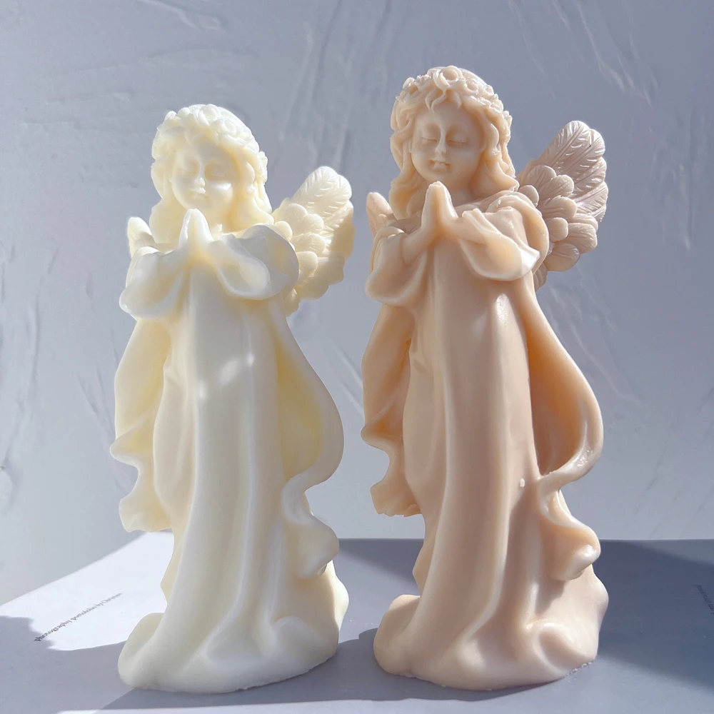 Home Decor Praying Girl Angel Figurine Silicone Mold Art Sculpture Soy Wax Candle Mould Cherub Gardening Crafts