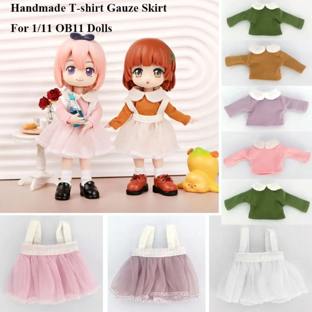 Handmade Doll T-shirt Fashion 8 Styles Gauze Skirt Accessories Long Sleeve Tops for 1/11 OB11 Dolls/for 1/12 BJD Dolls