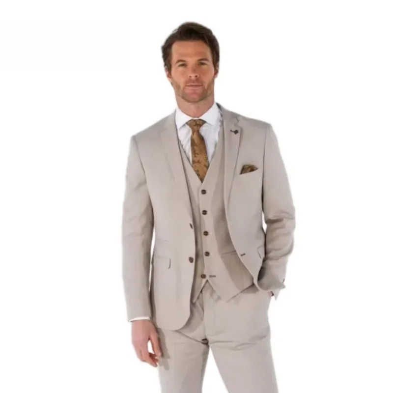 "طقم بدلة رجالية مكونة من 3 قطع بقصة ضيقة مخصصة - سترة رسمية لحفلات الزفاف التجارية وسراويل سهرة - حفلة مكتب العريس وحفلات التخرج المسائية