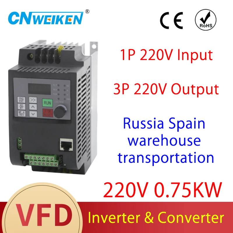 

0.75KW-11kw VFD Inverters Input 220V 1ph to Output 220V/380V 3ph Variable Frequency Inverter for Motor Speed Control