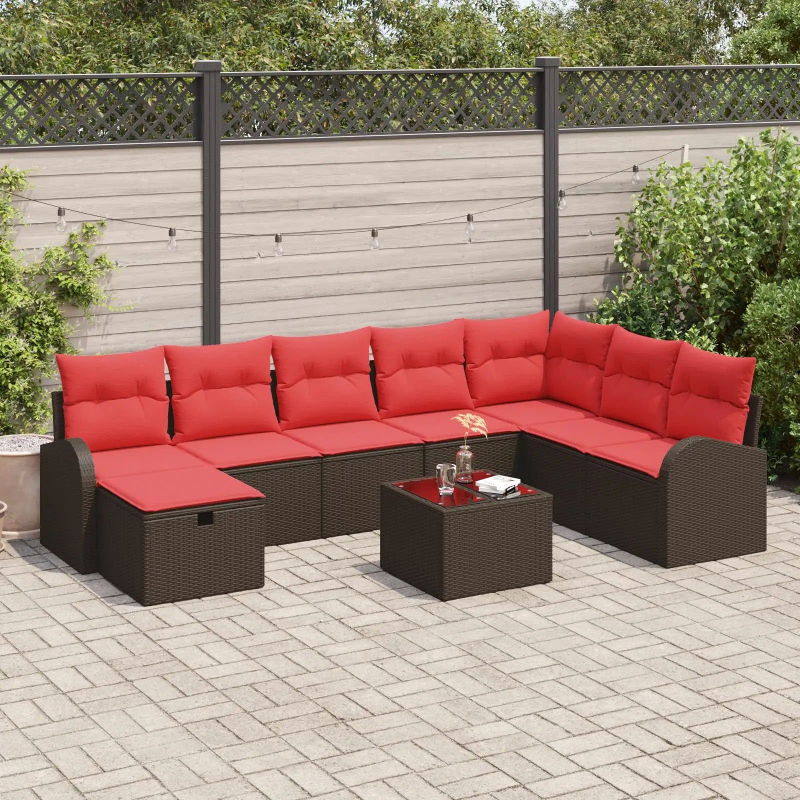 

Elegant Brown Poly Rattan 9 Piece Outdoor Garden Sofa Set with Soft Cushions for Patio Furniture