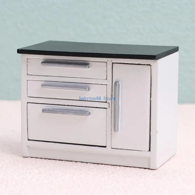 Y4UD 1:12ドールハウスミニチュアシンクストーブ収納食器棚家具の装飾
