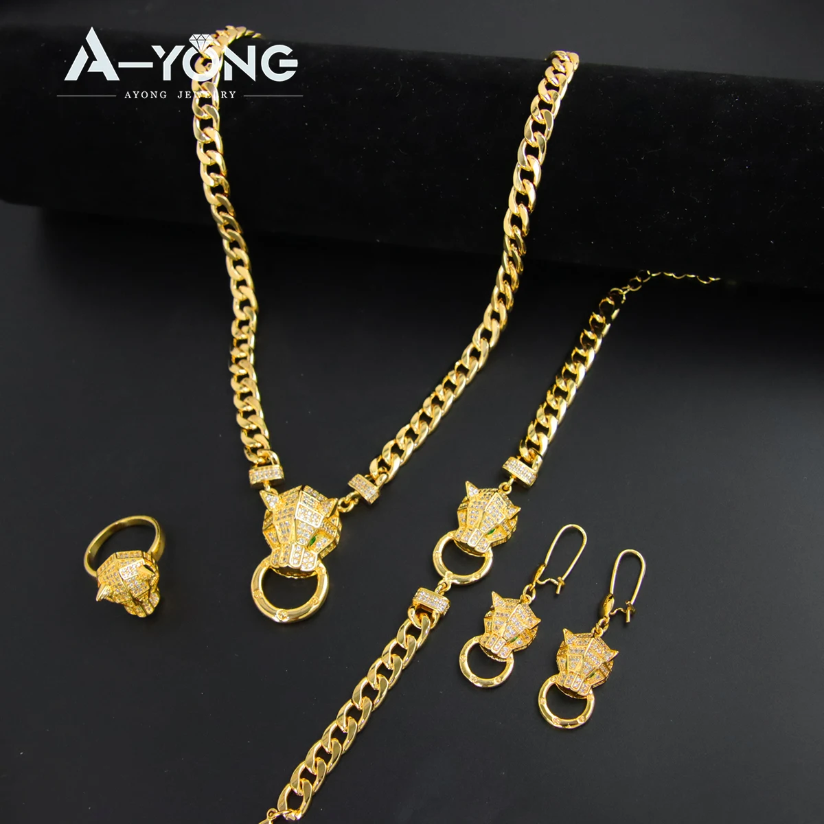 

Italian Hip Hop Zirconia Leopard Jewelry Set 21k Gold Plated Brazilian Vintage Animal Necklace Moroccan Women Party Jewelrys