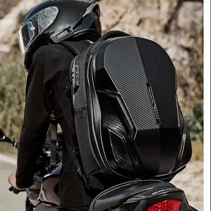 New Hard Shell Motorcycle Riding Backpack Large Capacity Knight Helmet Bag Men\'s Shock Absorption Waterproof USB Laptop Bag