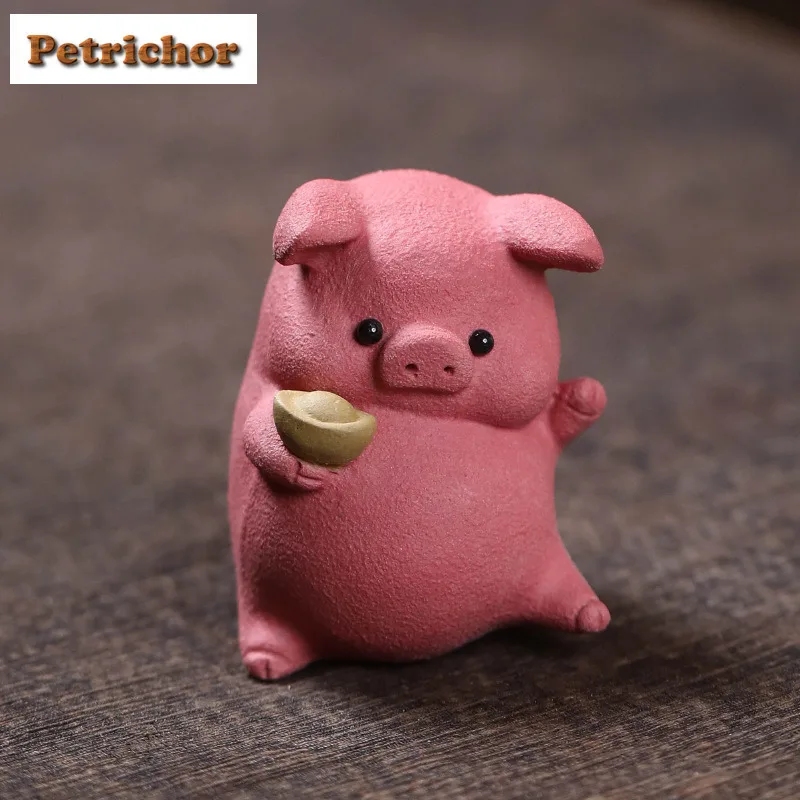 Yixing Purple Clay Mini Little Pink Pig Tea Pet Retro Flowerpot Landscaping Tea Figurine Play Toys Tea Statue Ornaments Gift - view 6