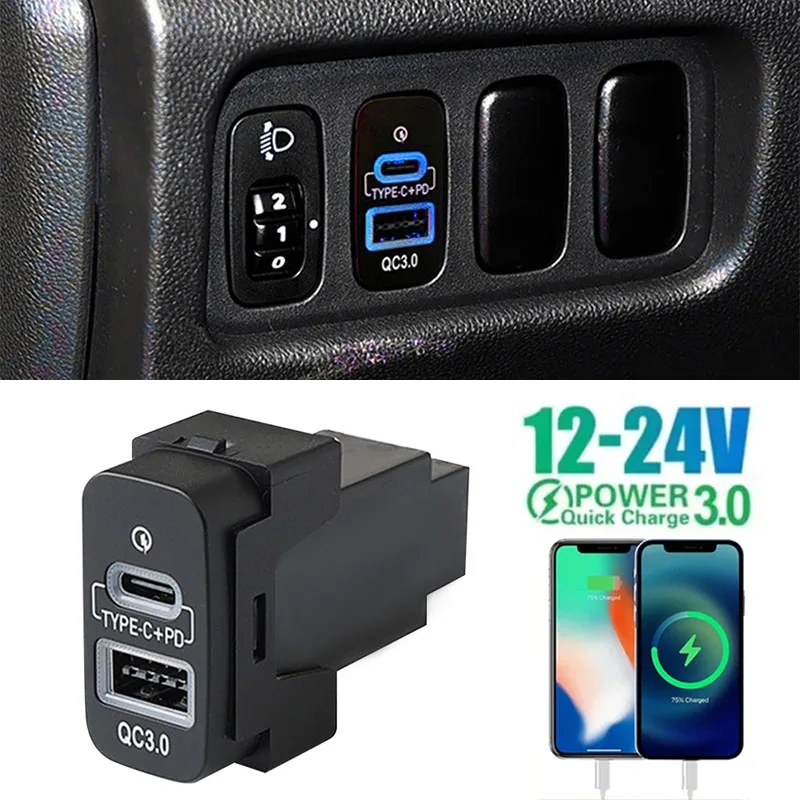 USB Car Quick Charger Type-C PD +Type A Socket For TOYOTA Mitsubishi Outlander Lancer EX Pajero Sport ASX V93 V97 Phone Charging