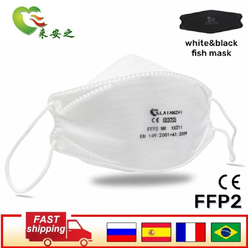 FFP2 Fish Face Mask Mascarillas 4D Type ffp2 Masks CE Approved Respirator Mouth Mask Health reusable Non-wove Adult black KN95