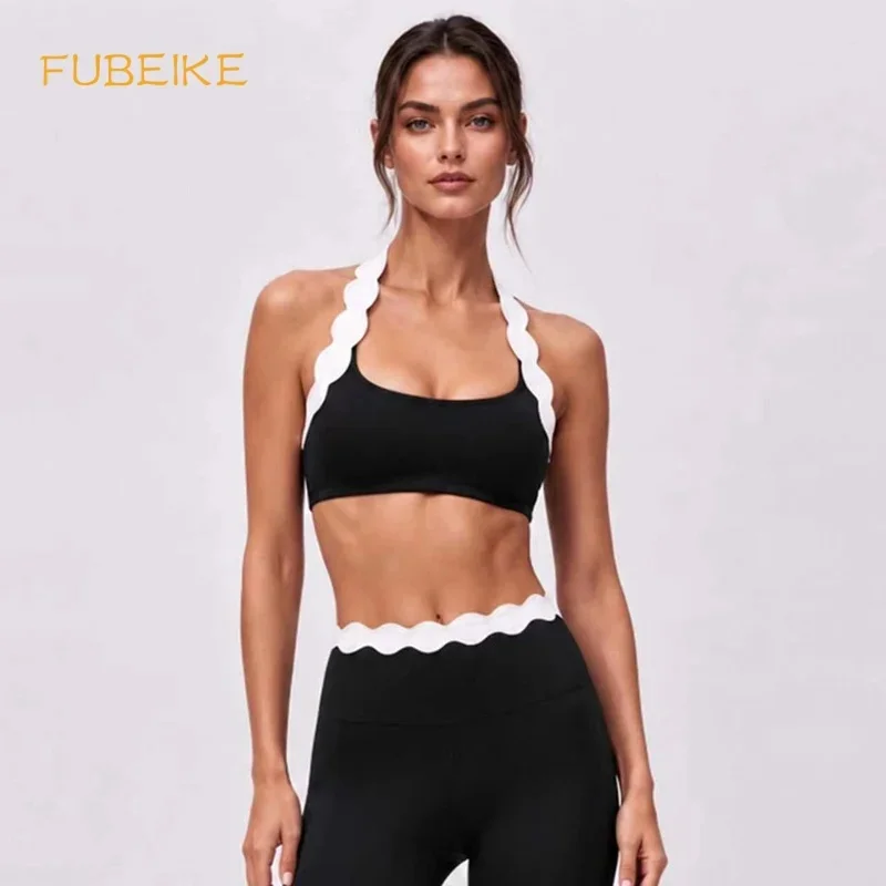 Women's Underwear Halter Neck Lace Top Gym Clothes Woman Nude Feel Sports Sexy Outfits Summer Yoga Bra Cross Back Activewear