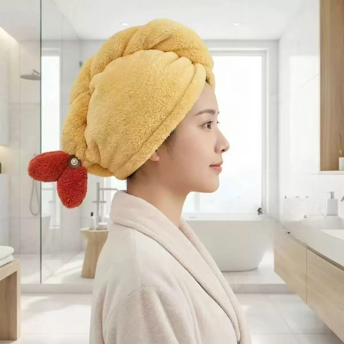 1-piece cute shrimp-shaped shower cap - super absorbent, quick-drying, thickened design, unisex, suitable for straight and curly hair, can be used for swimming, spa treatments, bathing, and post-wash hair care