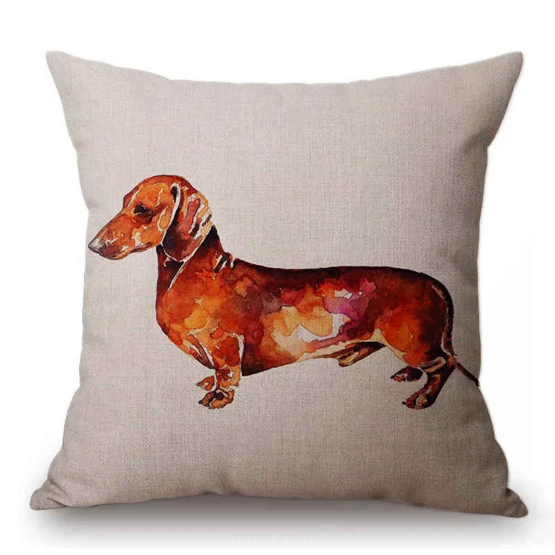 Oil Painting Dachshund Dog Chair Pillow Cotton Linen Home Decorative Doxie Pet Puppy Dogs Cute Cushion Living Room Car Pillows