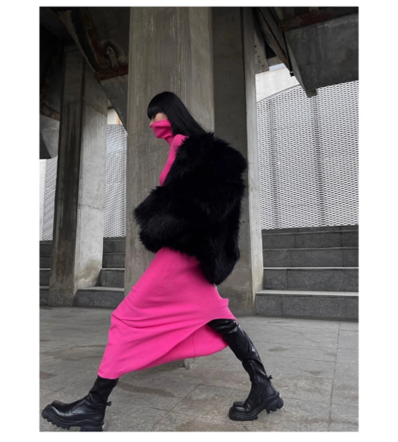 Lautaro Winter Cool Oversized Casual Soft Thick Warm Black Hariy Shaggy Faux Fur Coat Women Turn-down Collar Fluffy Jacket 2023