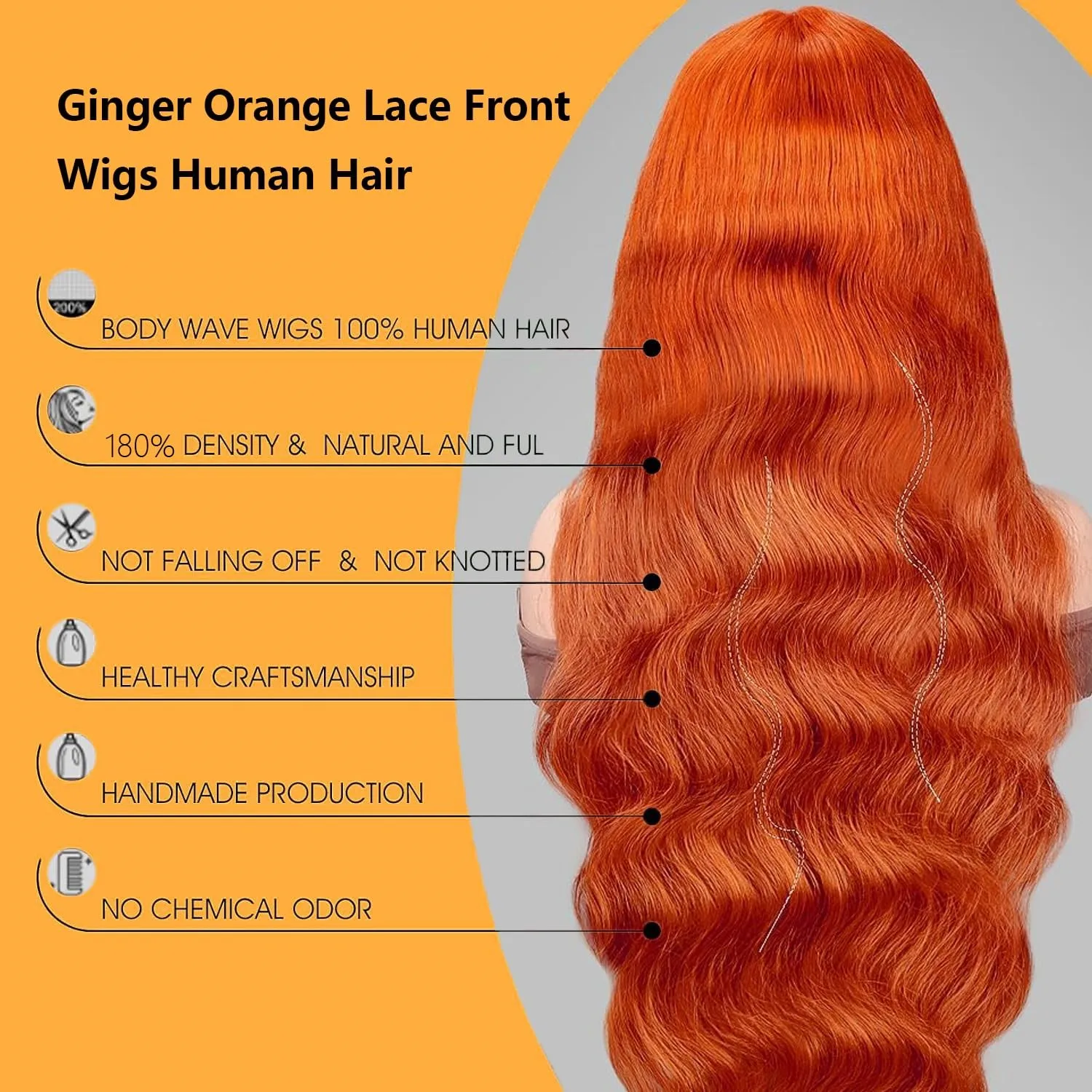 Рыжий Оранжевый 13x6 Парики Фронта Шнурка Человеческие Волосы 250% Плотность Объемная Волна Парик 350 Цветной Парик Человеческих Волос Предварительно Сорванный