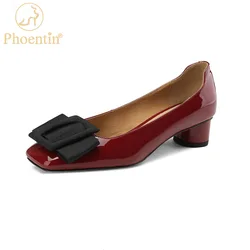 Photin wine red party shoes Fashion Women Pumps 2023 Spring mid Heels scarpe da ufficio mocassini eleganti in vera pelle FT2174