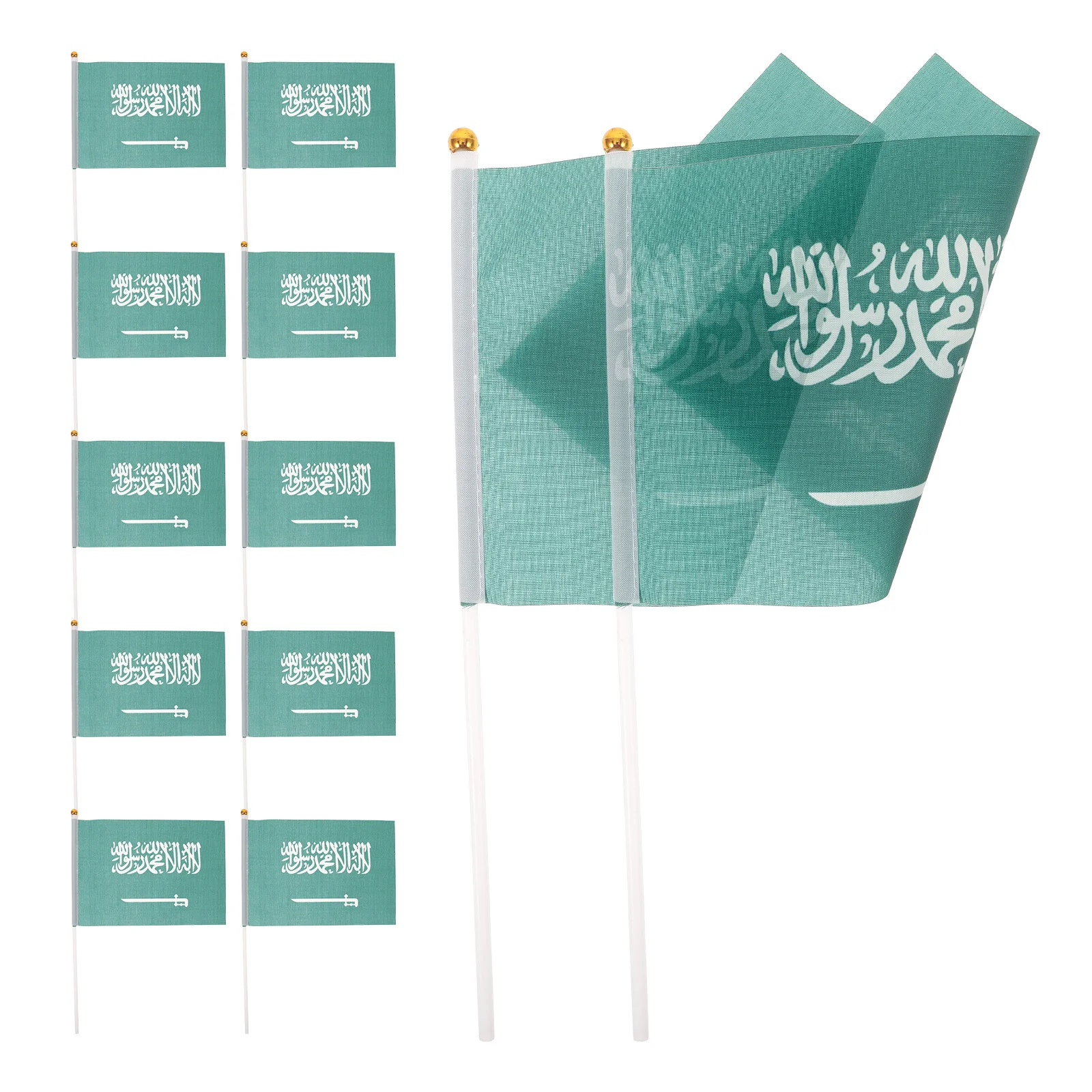 

100Pcs Arabia Handheld Flags Mini Size Polyester Flags on Stick National Day Memorial Day Sports Parties Decoration