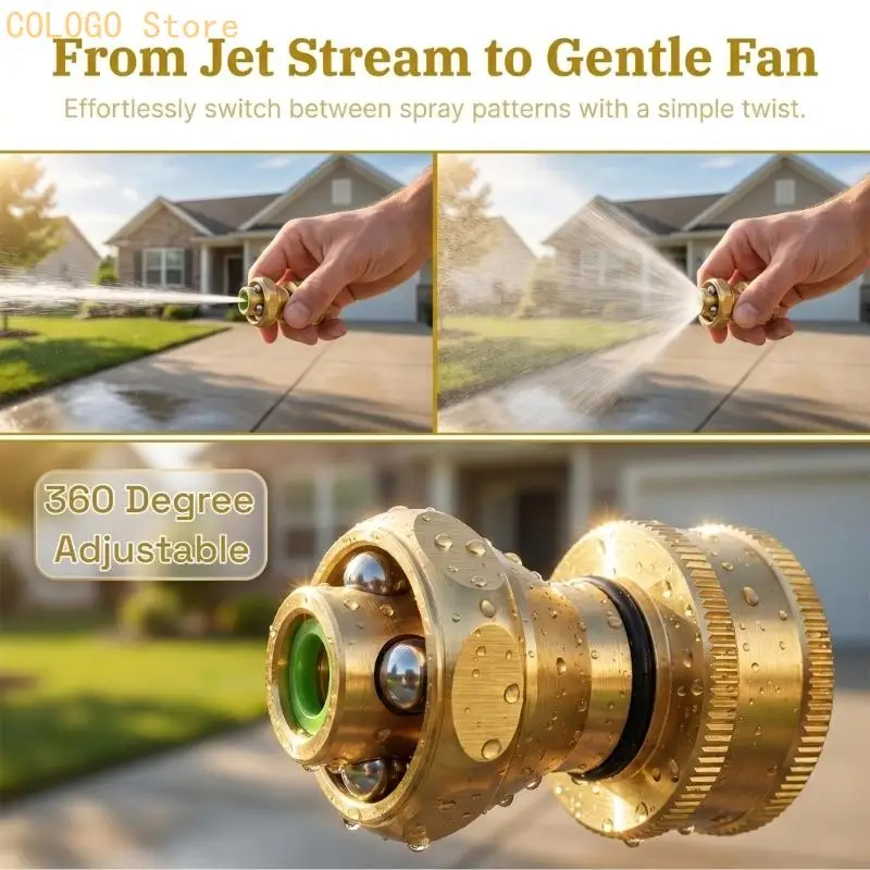 3/4 Inch Brass Hose Nozzle for Garden Watering, Twist Head and Brass Hose End for Pots, Lawn Care, and Outdoor Cleanup Use Daily