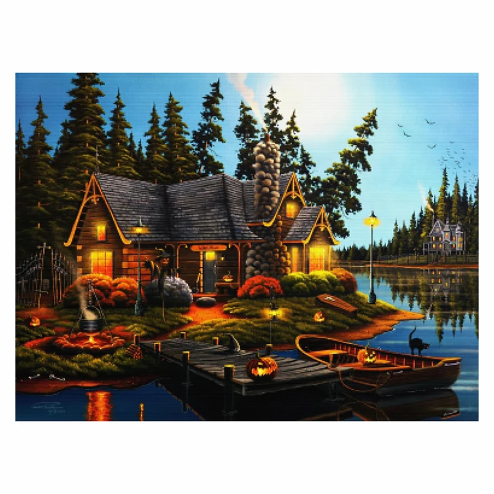 

KamyYi Diamond Sunset Lake House Full Diamond Square Round Rhinestone Embroidery Cross stitch Mosaic Set Gift