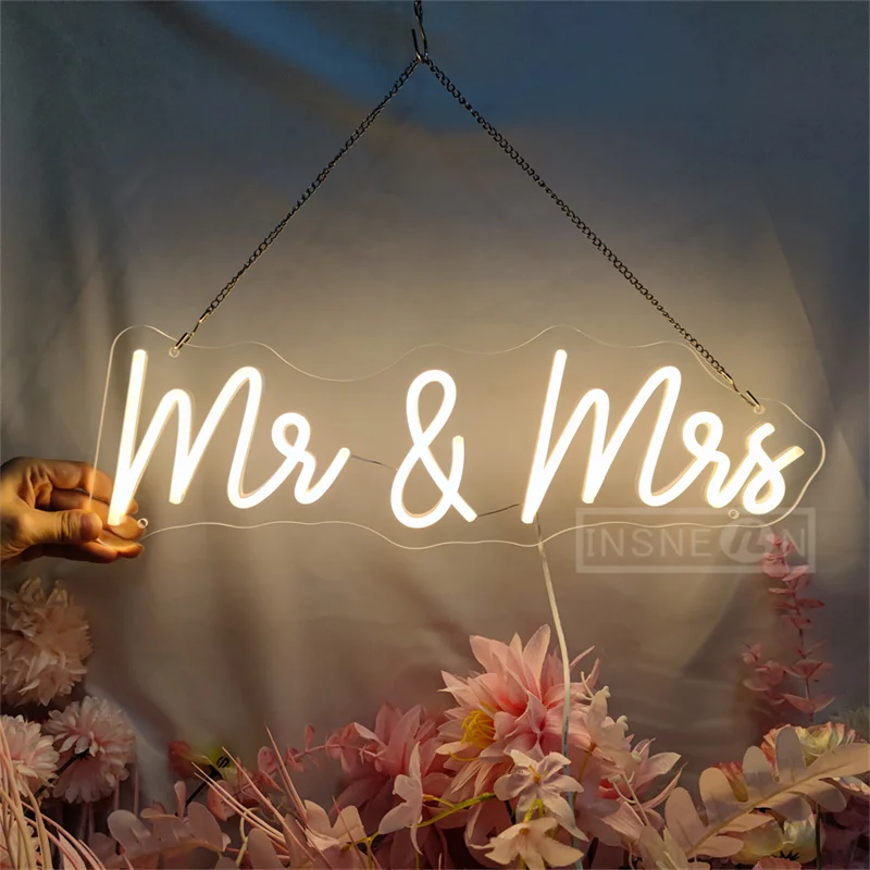 Mr. & mrs. letrero LED de neón personalizado para pared de boda, letrero colgante para habitación, luz de neón para dormitorio, decoración artística, regalos