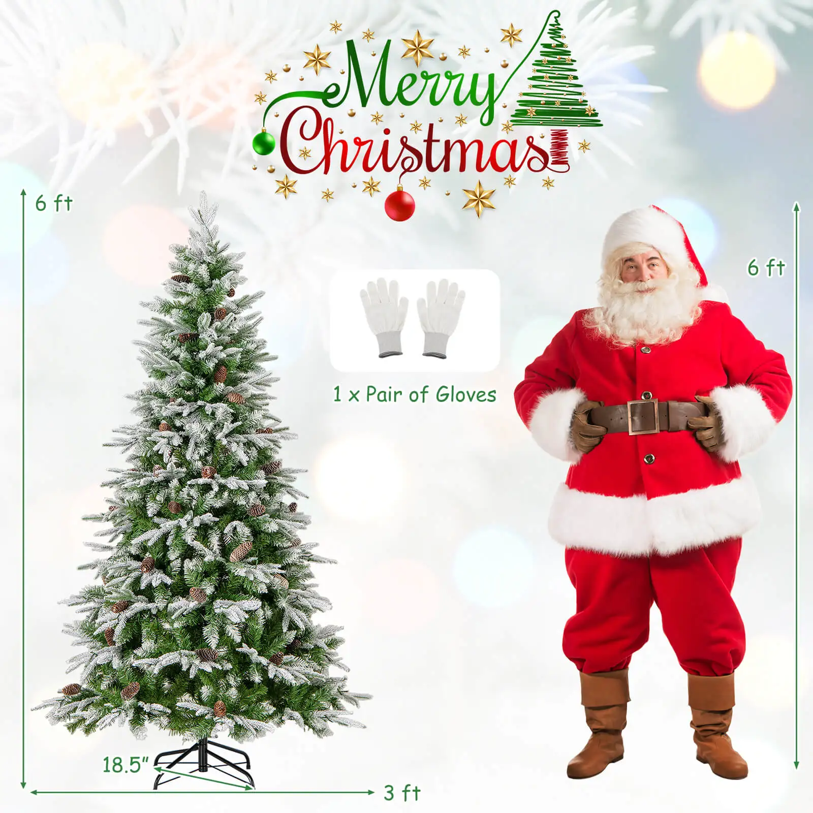 6 FT Artificial Christmas Tree Hinged Xmas Tree w/ 765 Branch Tips 280 Lights