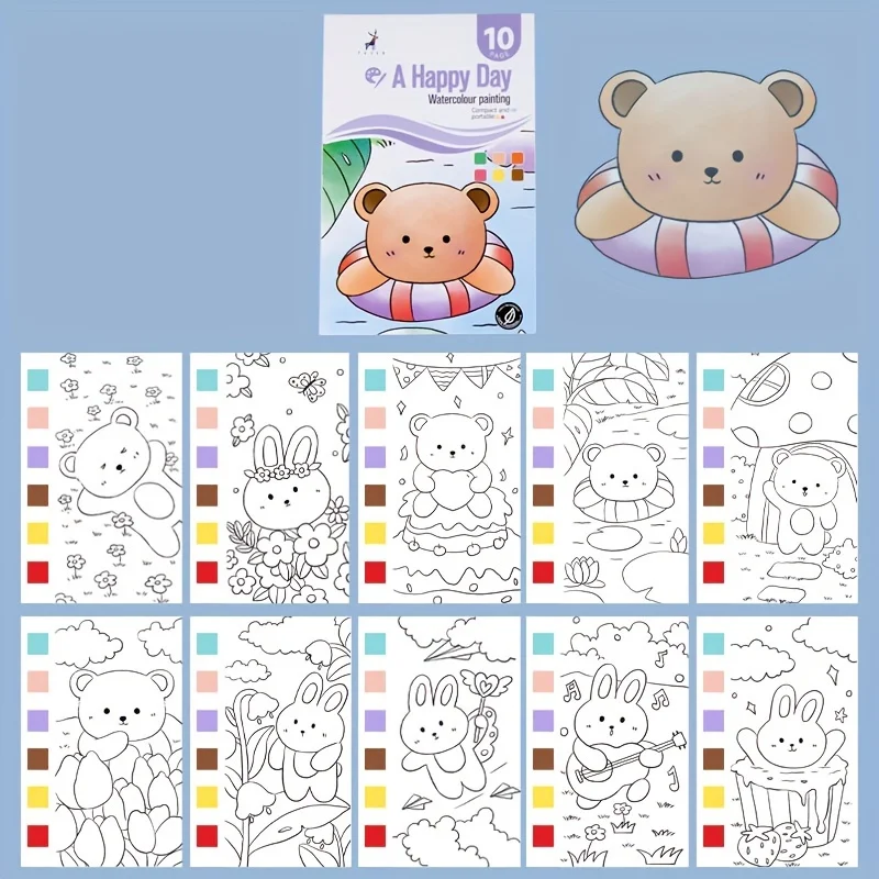 كتاب رسم بالألوان المائية مع كتاب واحد، قلم واحد لمسحوق الماء، رسم جرافيتي، ورق تلوين صورة قائم بذاته