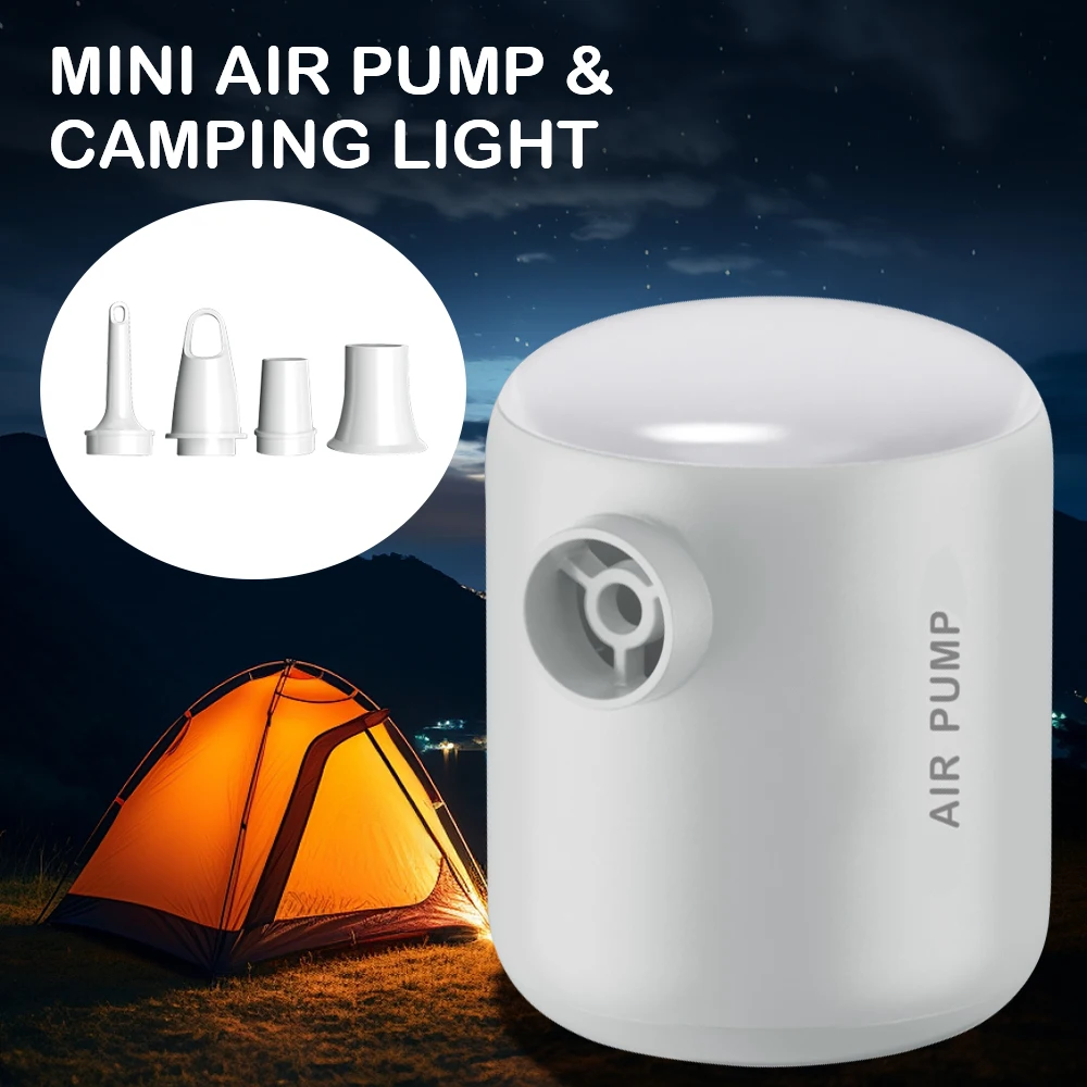 

Mini Air Compressor 4 Outlet Nozzles Portable Air Pump Cordless For Outdoor Camping Quick Inflate Deflate ​4Kpa With LED Lantern
