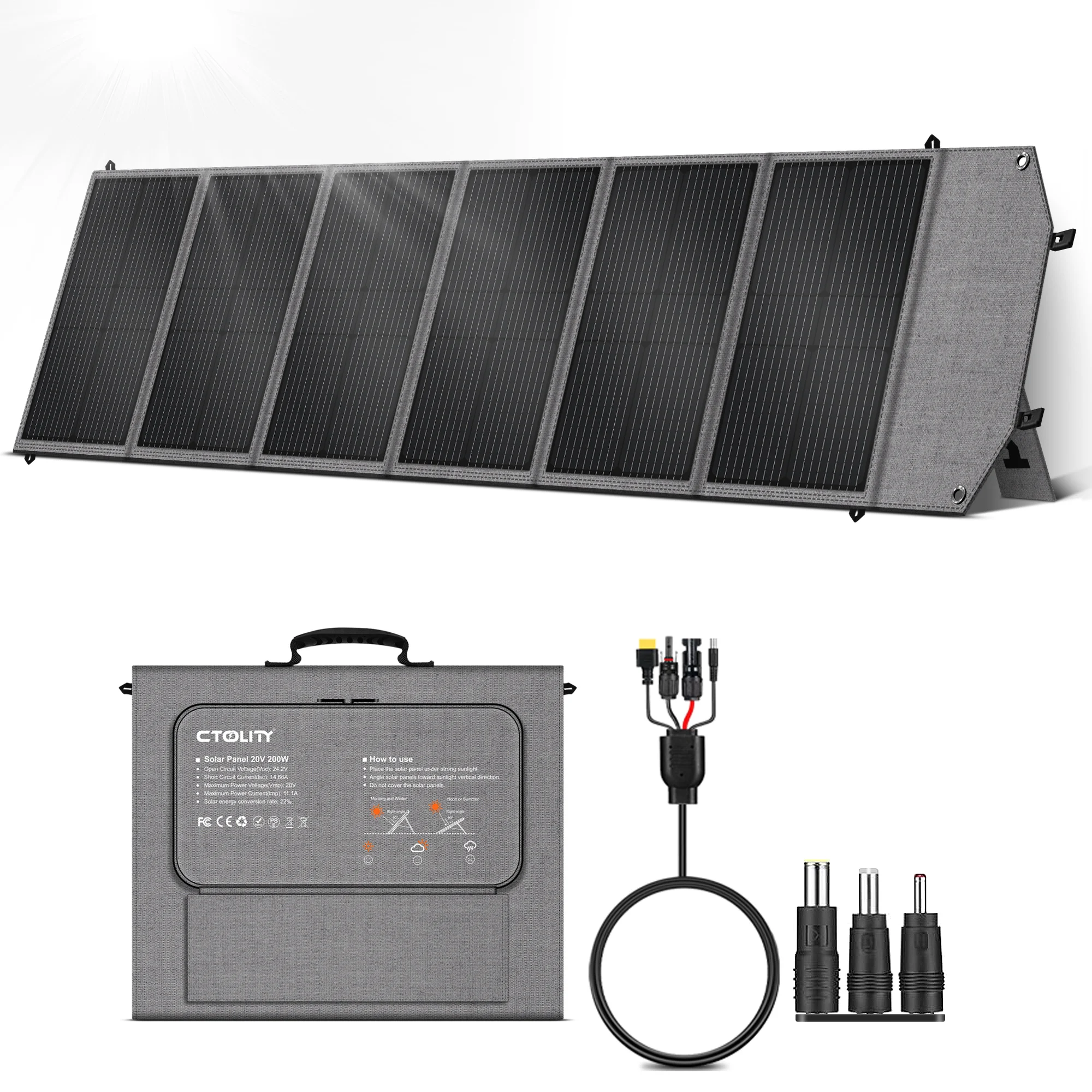 

Ctolity New Arrival 100W 200W Foldable Solar Panel with PD Box, QC3.0, Output, High Conversion Rate Charger Panels