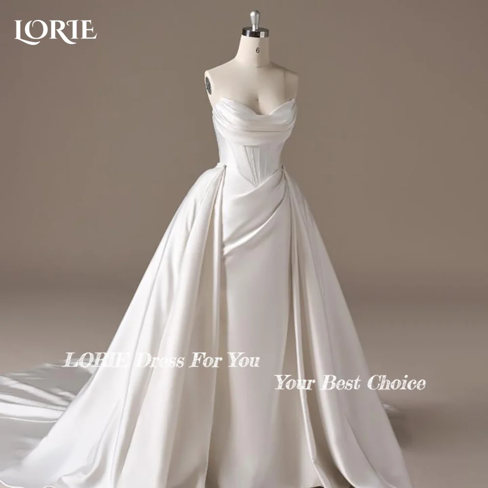 LORIE فستان زفاف من الساتان بدون حمالات على شكل قلب طيات على شكل حرف a حورية البحر فستان العروس كريب الوهم مخصص مشد فستان عروس 2026 #2