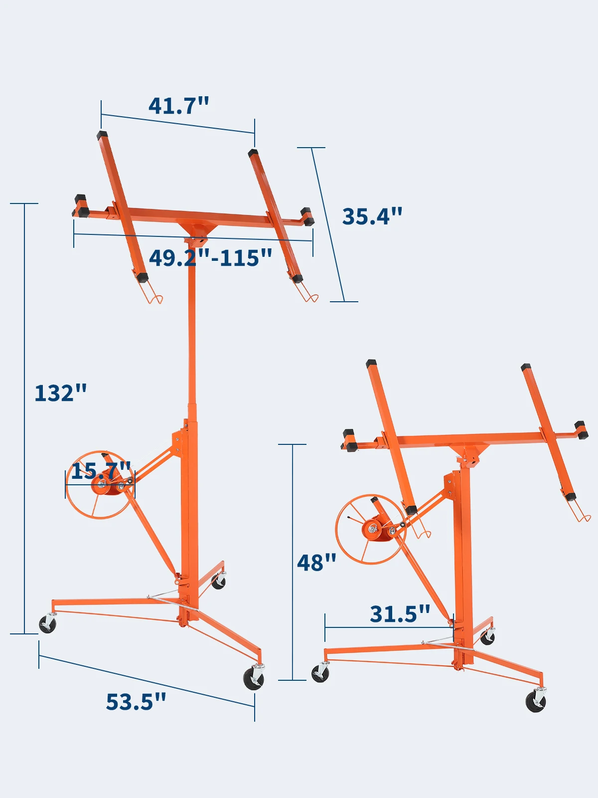 Heavy Duty 11FT Drywall Lift Panel Hoist – 150 lbs Capacity, 360° Adjustable Telescopic Arm, 3 Lockable Wheels, Portable Drywall Jack for Ceiling Installation, Home & Construction Use