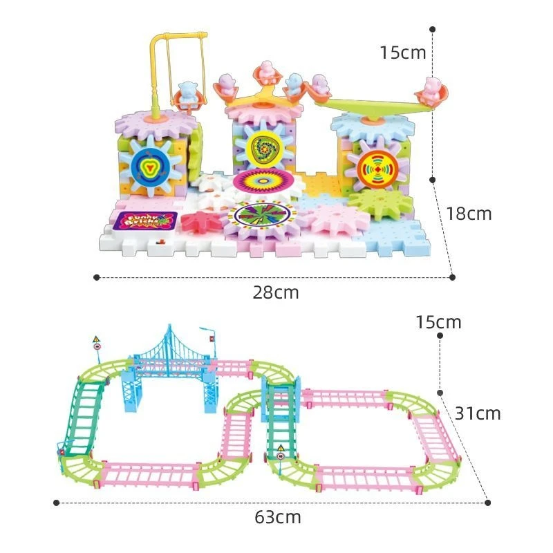 Children Electric Gears Model Building Blocks Large Puzzle Assembly Gears Set  Rail Track Car Construction Toys for Kids Gifts